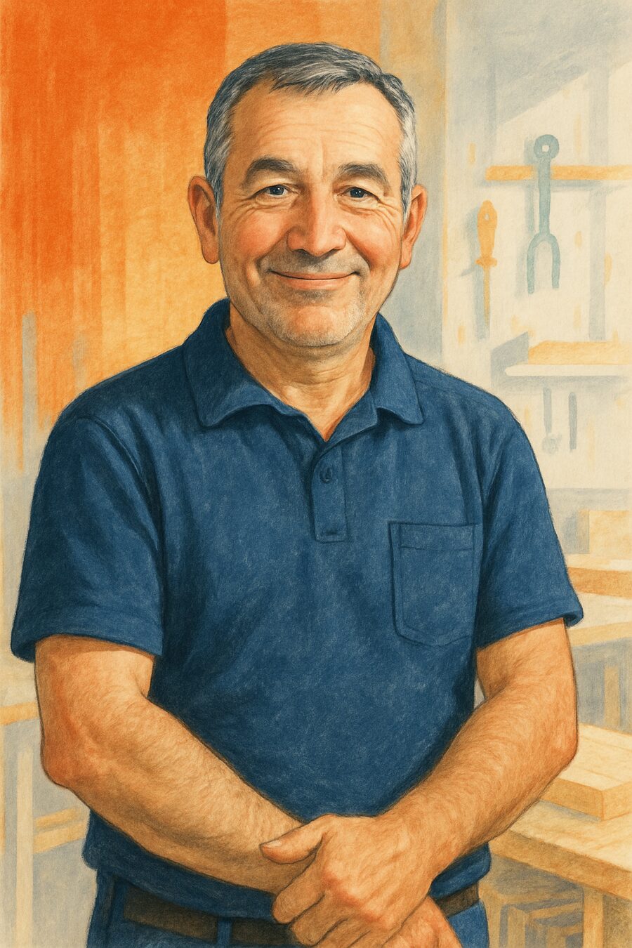 Illustration d'un artisan multiservices souriant en polo de travail