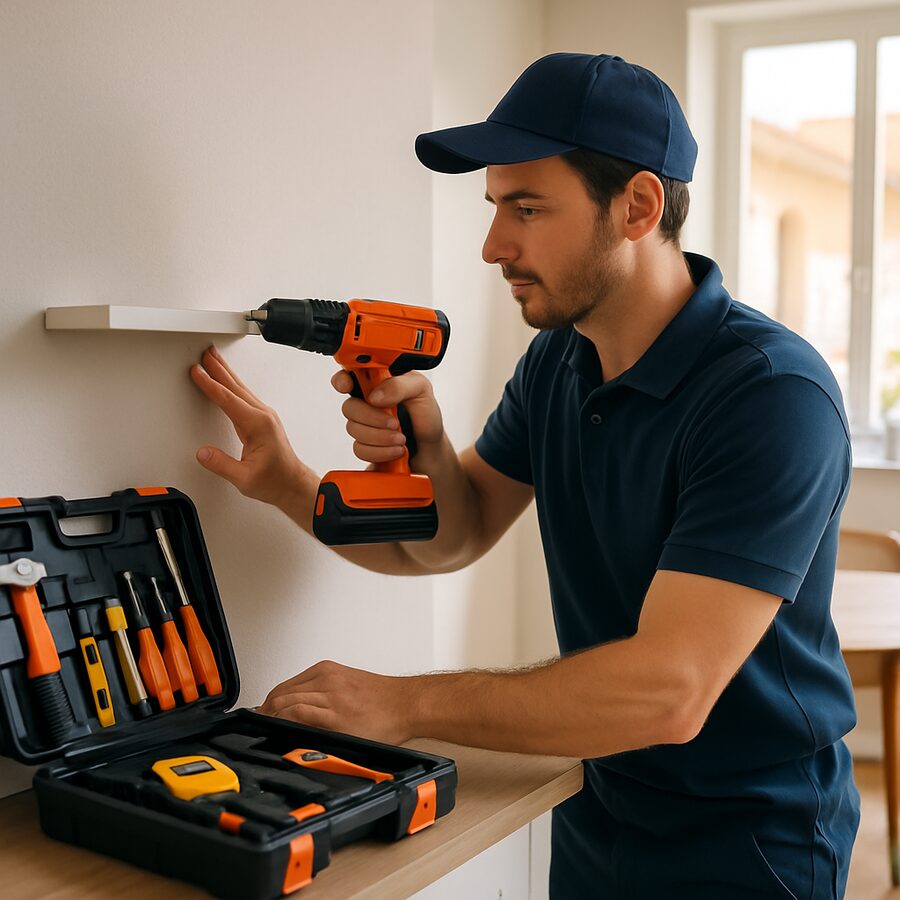 Pose d'une étagère à la perceuse, petits travaux